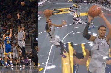Steph Curry hits 3 over Wemby like Olympics then Wemby self lob off glass for dunk