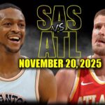 San Antonio Spurs vs Atlanta Hawks Full Game Highlights - November 20, 2025 | NBA Season
