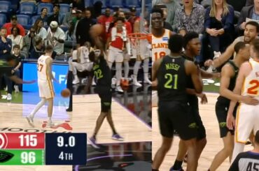 Derik Queen steal and dunk while Hawks try to dribble game out has them heated