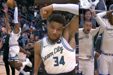 Thanasis poster dunk has Giannis and Bucks bench going crazy vs Nets 😂