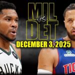 Milwaukee Bucks vs Detroit Pistons Full Game Highlights - December 3, 2025 | NBA Season