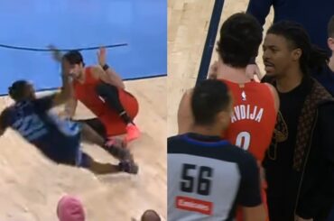 Ja Morant has words for Deni Avdija during timeout for tripping Cedric Coward 👀