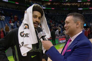 Jordan Poole on-court interview after Pelicans' win vs. Trail Blazers