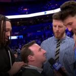 Jaylin Williams lends Nick Gallo his chain during Thunder’s post-game interview 💎 | NBA on ESPN