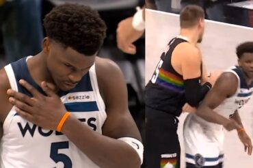 Anthony Edwards hurts shoulder then Nikola Jokic tests it out with hard screen