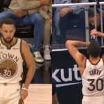 Steph Curry dancing after hitting 3 then went and spoke to his wife mid-game 😂