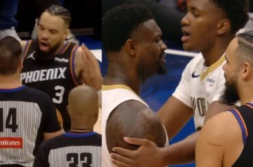 Dillon Brooks tech for telling ref not to touch him then has words with Zion Williamson