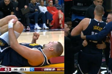 Nikola Jokic in so much pain after knee injury vs Heat and limps to locker room