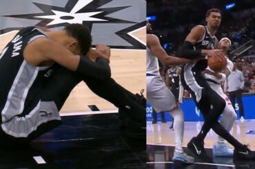 Victor Wembanyama grabs knee after injury and limps to locker room vs Knicks 😰