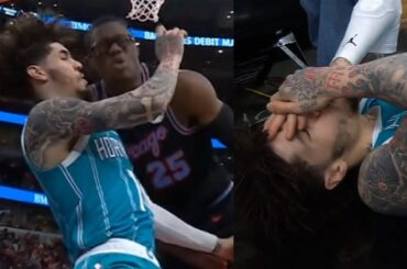 LaMelo Ball and Jalen Smith almost knock each other out after nasty head collision