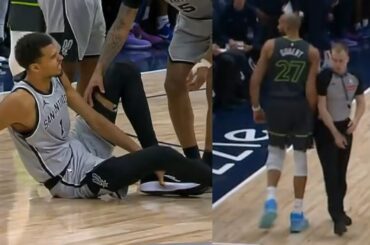 Rudy Gobert flagrant 1 foul on Wemby almost injures him then bumps ref and gets tech