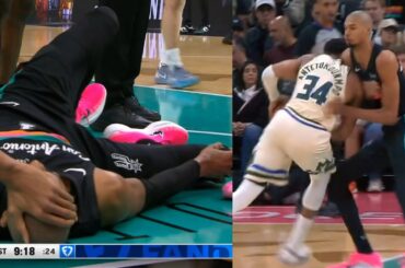 Victor Wembanyama knee injury after collision with Giannis and limps to locker room