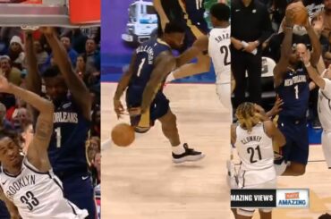 Zion Williamson looking healthy dunks on Claxton then goes coast-to-coast for huge dunk