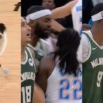 Bobby Portis bumps Cason Wallace off ball then Wallace bumps back and Dort has words