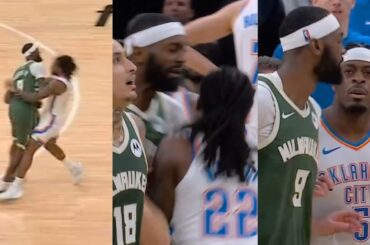 Bobby Portis bumps Cason Wallace off ball then Wallace bumps back and Dort has words