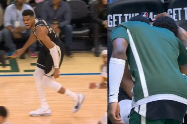Giannis limps off after scary non-contact injury vs Nuggets and Thanasis hugs him