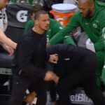 Joe Mazzulla throws assistant coach out of the way to yell at refs 😂