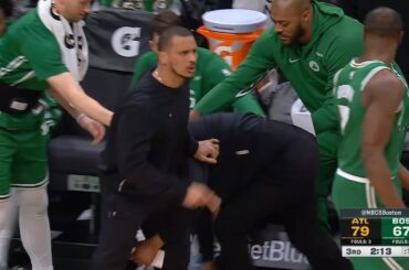 Joe Mazzulla throws assistant coach out of the way to yell at refs 😂