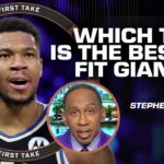 Stephen A. suggests Giannis to Warriors 👀 ‘How’s Steph Curry looking at Golden State?!’ | First Take