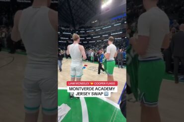 Former high school teammates Liam McNeeley and Cooper Flagg swap jerseys in Dallas 📍🤩