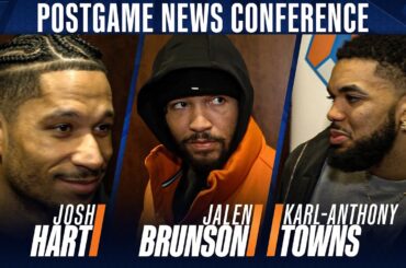 Josh Hart, Jalen Brunson and Karl-Anthony Towns talk team defense & Brunson milestone in Knicks win