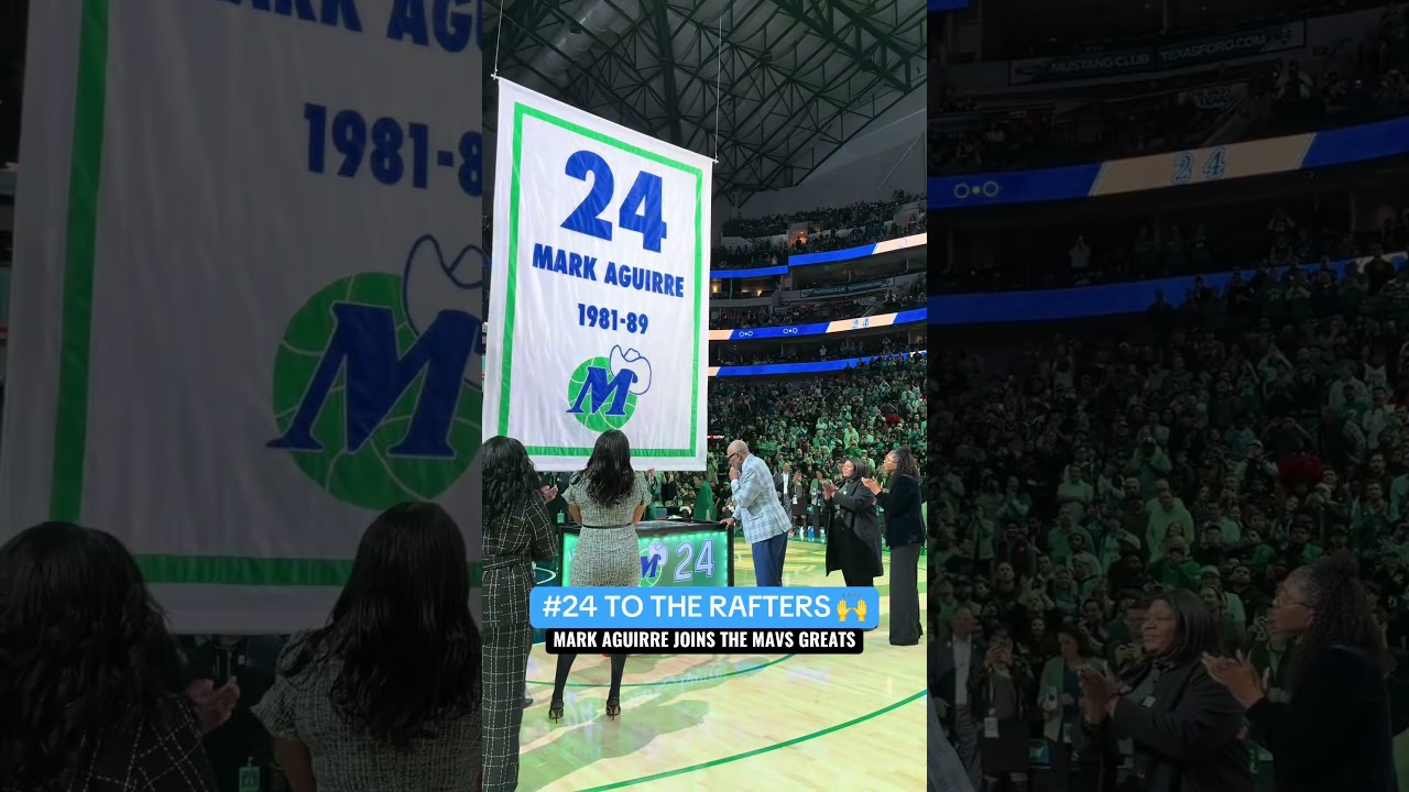 Up where it belongs. No. 24 forever ⬆️ #markaguirre #nba #dallasmavericks #retirement