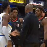 Alperen Sengun and Bennedict Mathurin exchange shoves and have to be separated