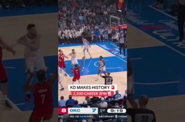 Kevin Durant reached 2,300 career 3‑pointers, becoming the 10th player in NBA history to do so 📈🪣