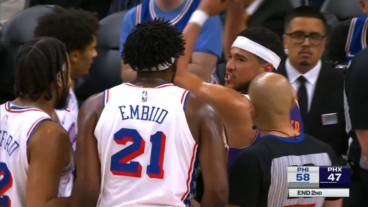 Devin Booker sick of Joel Embiid foul baiting and has words for him 😂