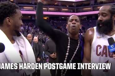Travis Scott crashes James Harden’s postgame interview after Cavs debut | NBA on ESPN