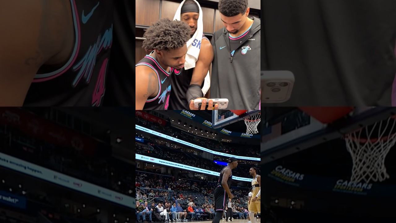 Bam reacts to that poster 💥😂 #nba #reacts #dunk #miamiheat