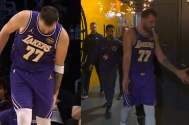 Luka Doncic frustrated walking to locker room after hamstring injury vs 76ers