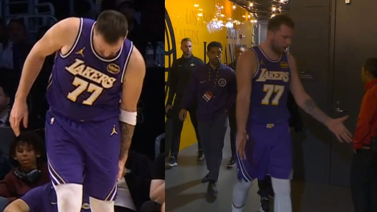 Luka Doncic frustrated walking to locker room after hamstring injury vs 76ers