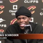 Dennis Schroder reacts to his home debut for the Cavs in a 138-113 win over the Wizards
