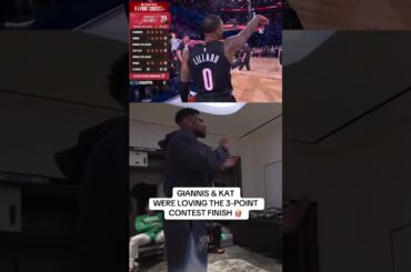 Giannis and Karl-Anthony Towns reacting to the final round of the State Farm NBA 3-Point Contest 🔥
