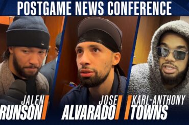 Jalen Brunson, Jose Alvarado, and Karl-Anthony Towns react after Knick's 126-111 loss to the Pistons