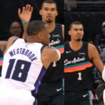 Russell Westbrook gets tech for shoving De'Aaron Fox and Wemby didn't like it