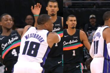 Russell Westbrook gets tech for shoving De'Aaron Fox and Wemby didn't like it