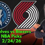 Wolves vs Blazers 2/24/26 NBA Picks and Predictions | Scott Rickenbach NBA Best Bets & Betting Tips