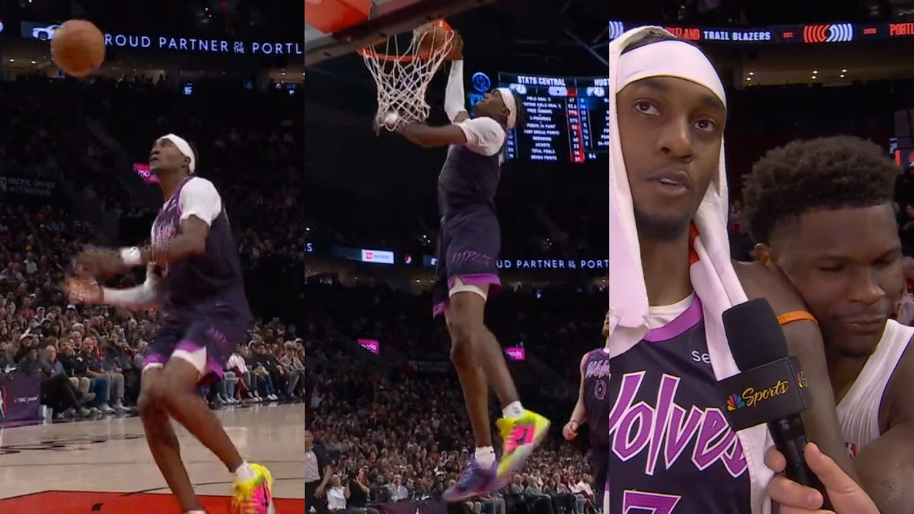 Anthony Edwards clutch 3 then McDaniels self lob for dagger dunk vs Trail Blazers