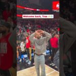 Trae watches his thank you video in his first game back in Atlanta 🥶💙 #traeyoung #hawks #nba