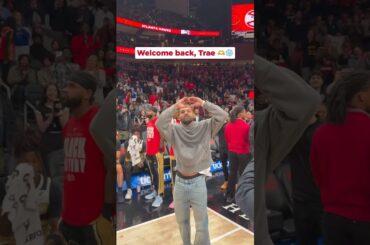 Trae watches his thank you video in his first game back in Atlanta 🥶💙 #traeyoung #hawks #nba