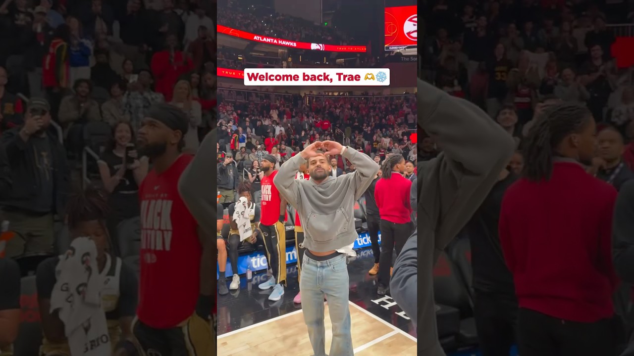 Trae watches his thank you video in his first game back in Atlanta 🥶💙 #traeyoung #hawks #nba