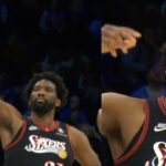 Joel Embiid gets hurt celebrating his dagger 3 vs Heat 😂