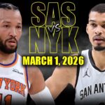 San Antonio Spurs vs New York Knicks Full Game Highlights – March 1, 2026 | NBA Season