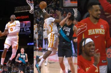 Jonathan Kuminga windmill then huge left hand dunk has Buddy Hield & Hawks HYPED