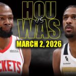 Houston Rockets vs Washington Wizards Full Game Highlights – March 2, 2026 | NBA Season