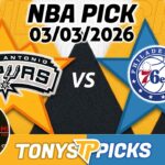 San Antonio Spurs vs Philadelphia 76ers Pick 3/3/26 NBA Pick Prediction