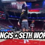 Kristaps Porzingis x Seth Curry run pick&roll at Warriors pregame Houston + Kerr on politics/college