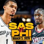San Antonio Spurs vs Philadelphia 76ers Full Game Highlights | Mar 3, 2026 | FreeDawkins